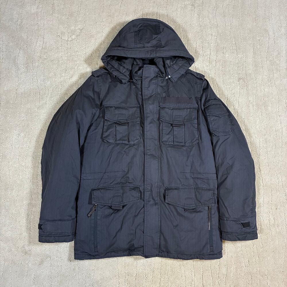 Vintage Eddie Bauer Men M Grey Goose Down Utility Military Parka Outerwear EB550